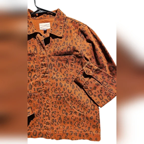 Universal Thread Orange Leopard Print Jean Jacket - Picture 6 of 7